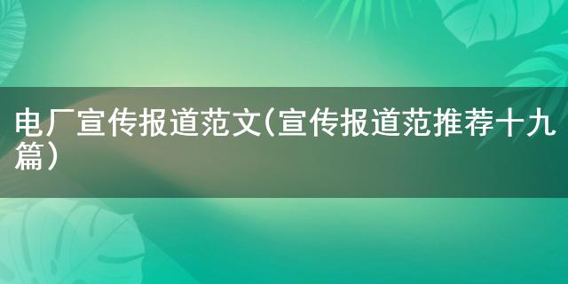 d88尊龙官网登录下载电厂宣扬报道范文(宣扬报道范推选十九篇)